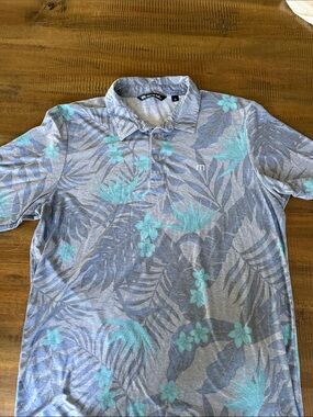 Travis Mathew Gray Polo with Blue Floral Print Large